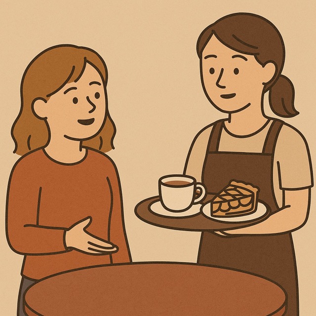 She orders a coffee and a piece of apple pie.